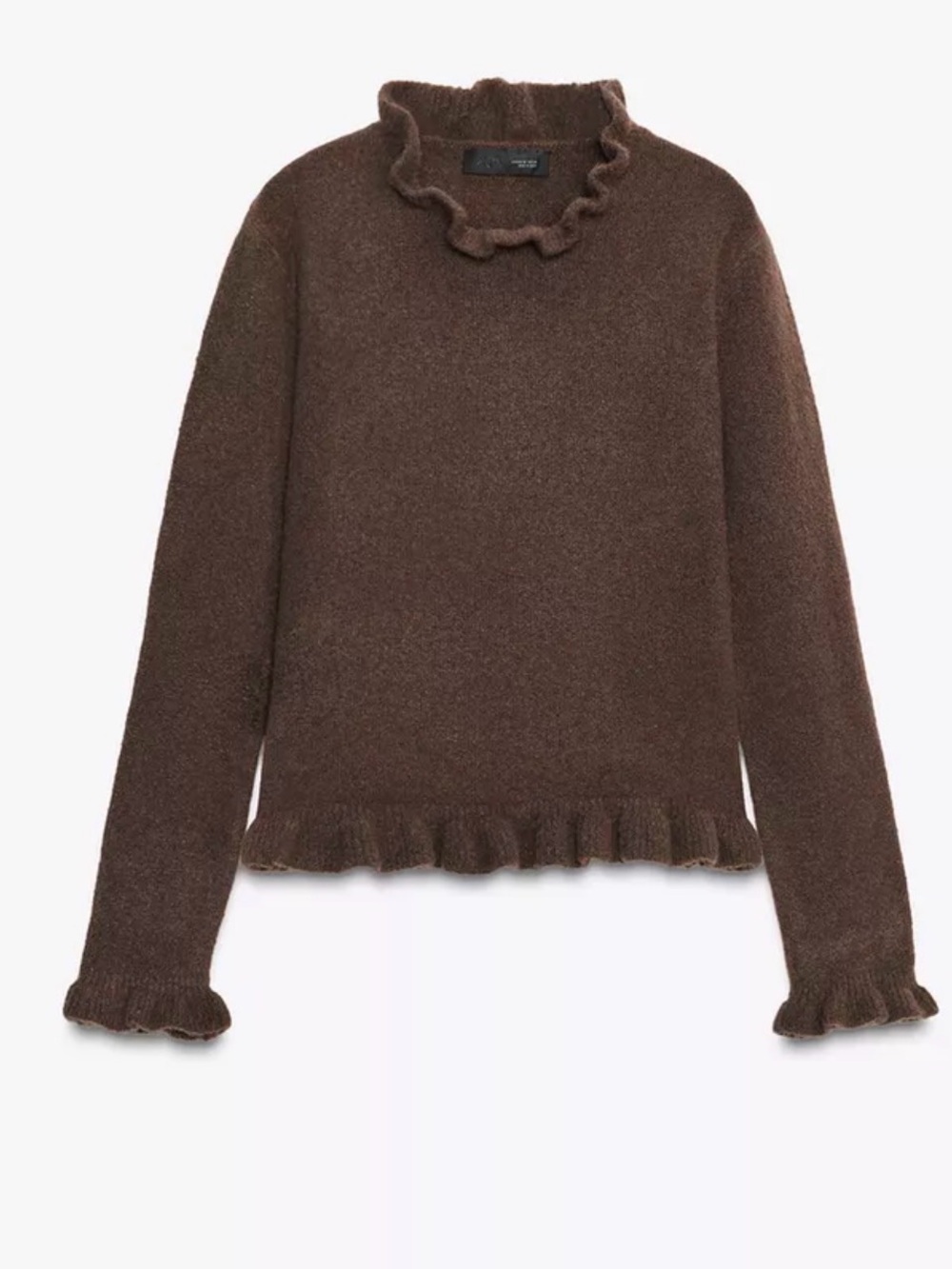 ZARA Ruffle Knit Sweater Brown XL NWT - Picture 4 of 14
